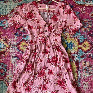 Xhilaration Pink Floral Print Puff Sleeve Mini Dress Size S
